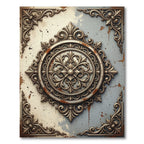 Ornate Bronze Filigree Medallion Distressed Backdrop Rug