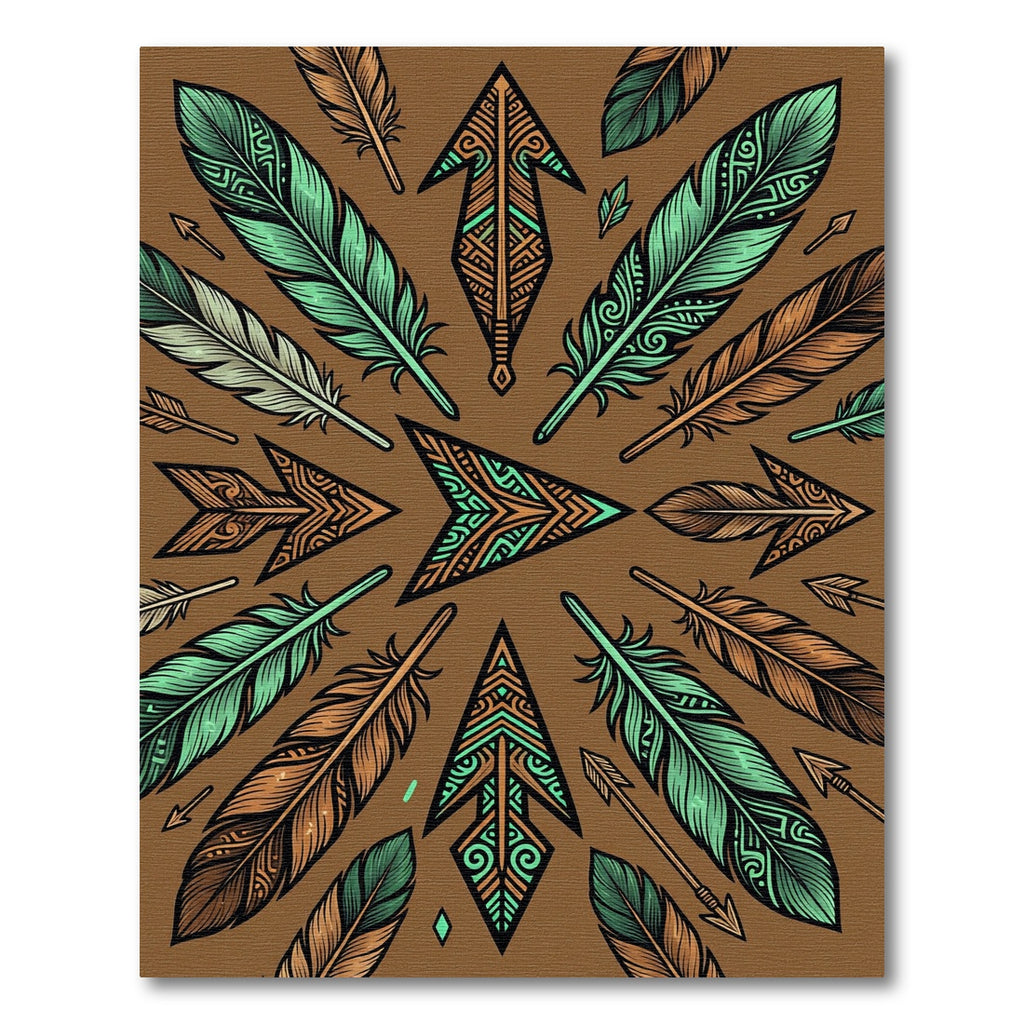Earthy Teal Feather Arrow Geometric Rug