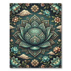 Ornate Teal Lotus Floral Medallion Rug