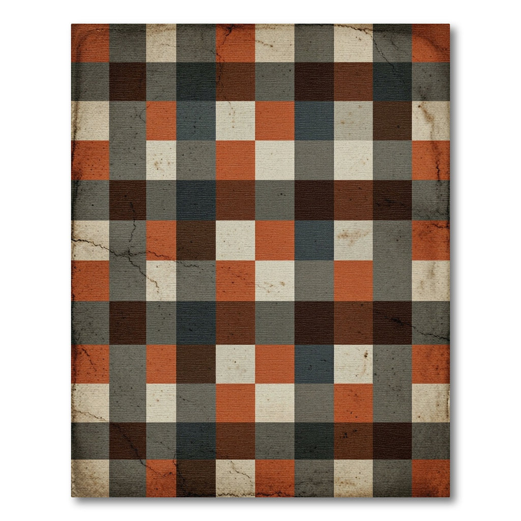 Rustic Red Grey Plaid Squares Rug
