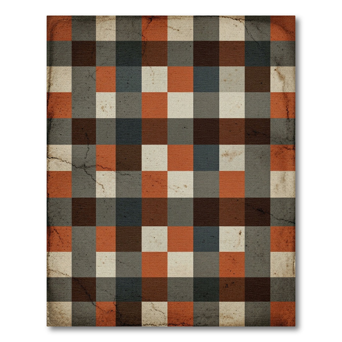 Rustic Red Grey Plaid Squares Rug