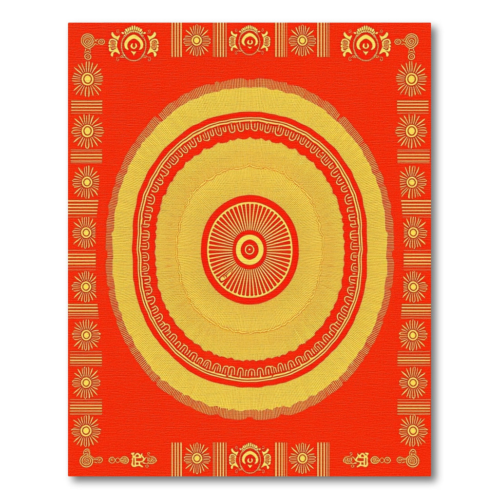 Golden Sunburst Mandala Red Rug