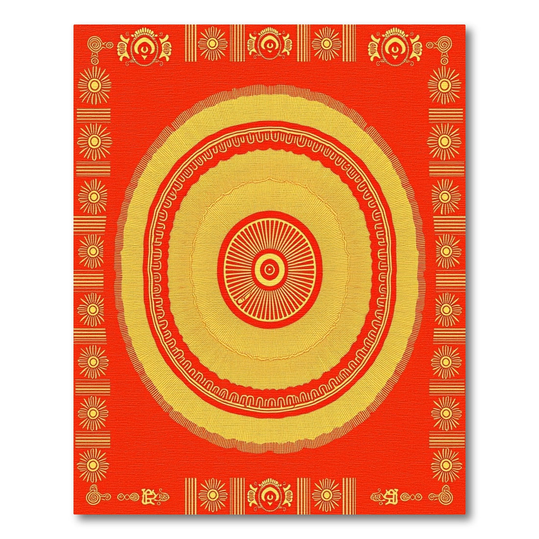 Golden Sunburst Mandala Red Rug