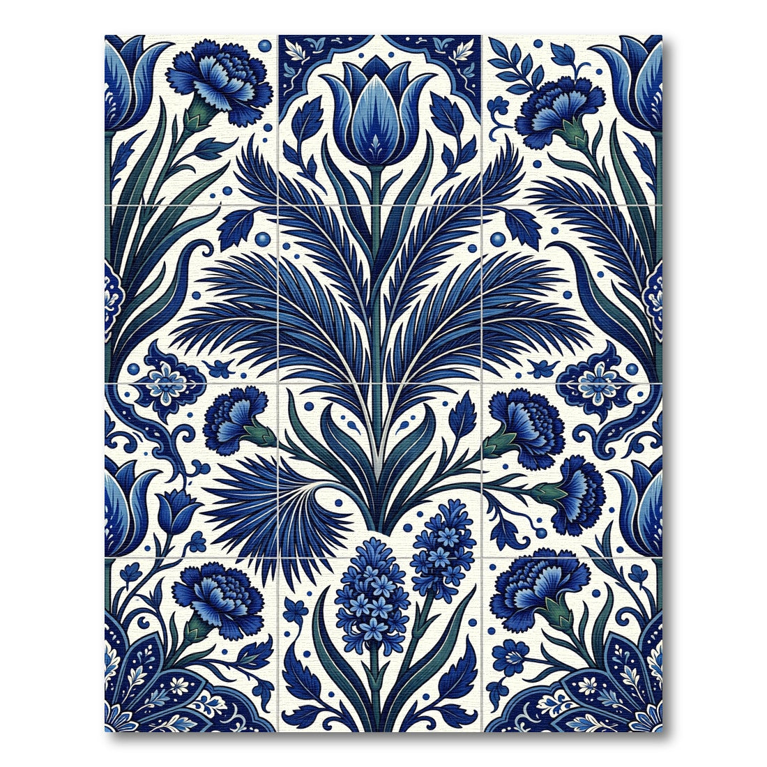 Rich Blue Floral Art Nouveau Rug