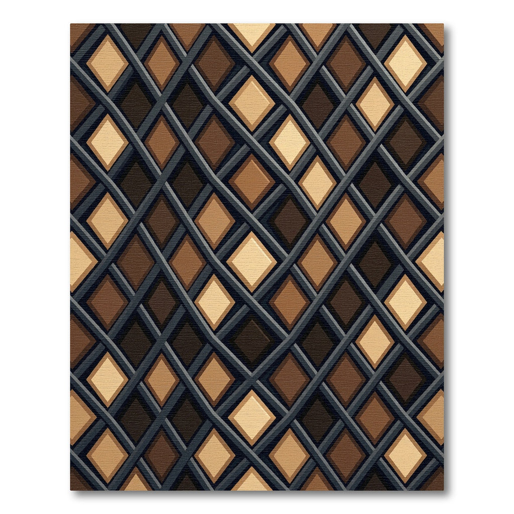 Modern Earth Tone Geometric Diamond Grid Rug