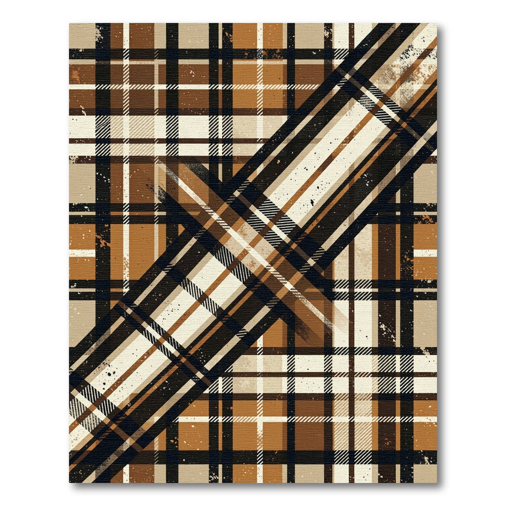 Rustic Tan and Black Plaid Diagonal Rug