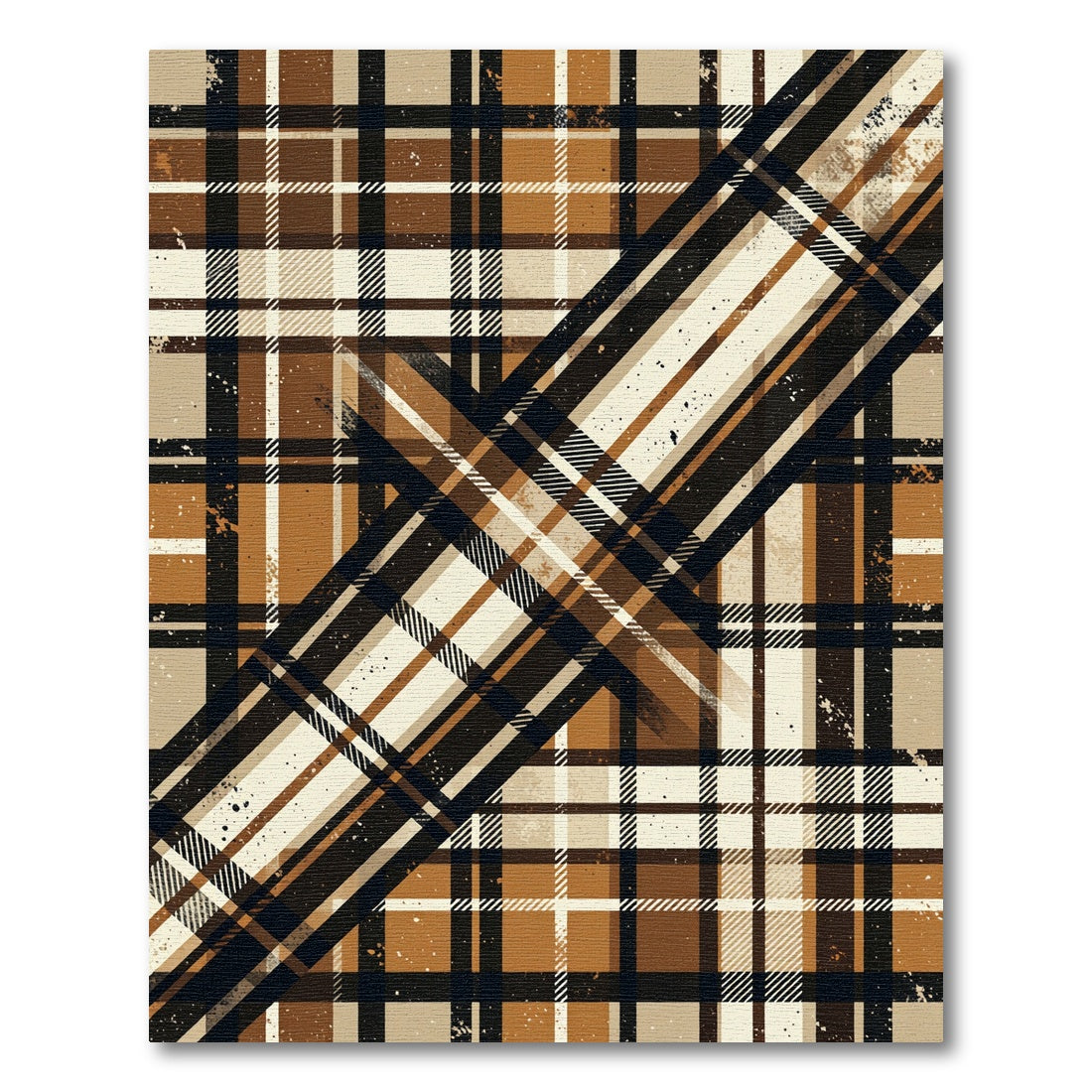 Rustic Tan and Black Plaid Diagonal Rug