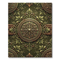 Ornate Olive Green Damask Medallion Rug
