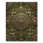 Ornate Olive Green Damask Medallion Rug