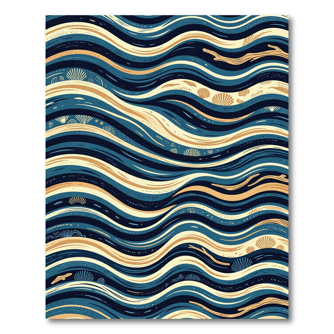 Coastal Navy and Golden Shell Waves Rug