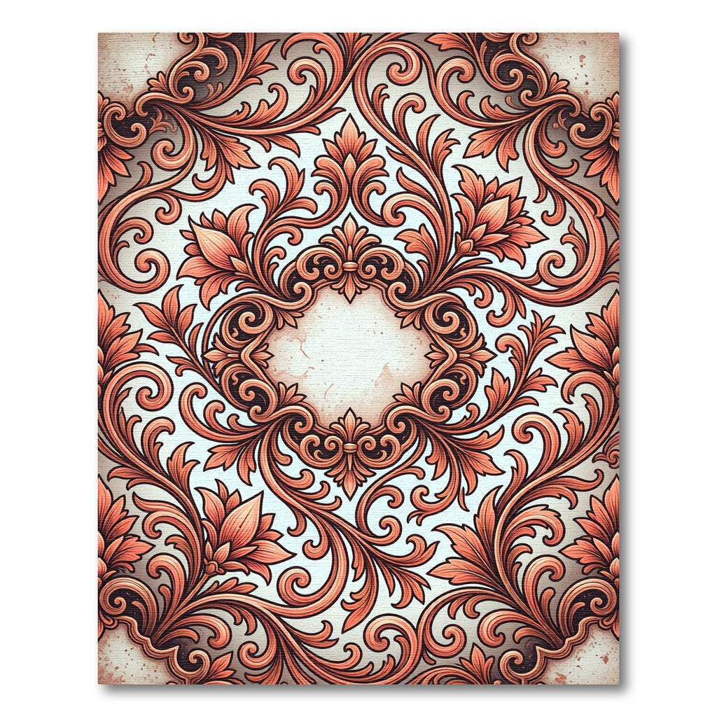 Elegant Coral Floral Baroque Scroll Rug
