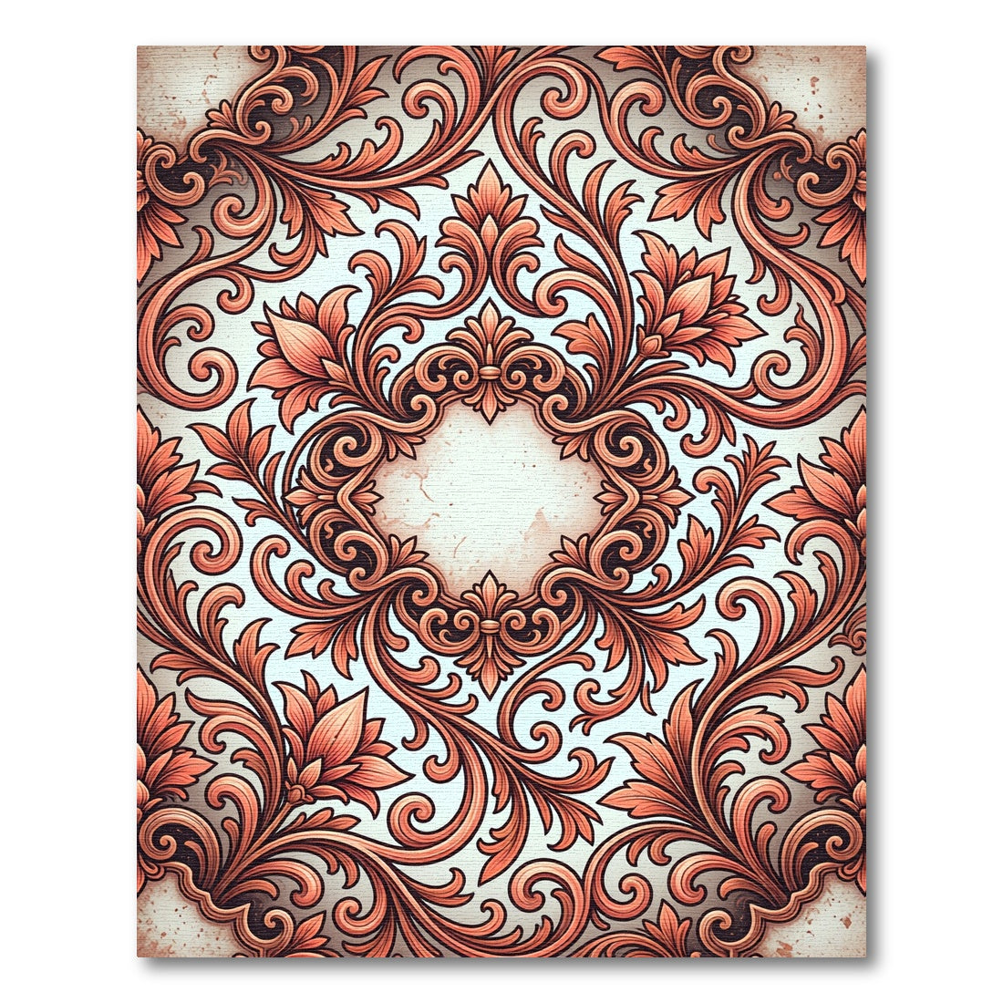 Elegant Coral Floral Baroque Scroll Rug