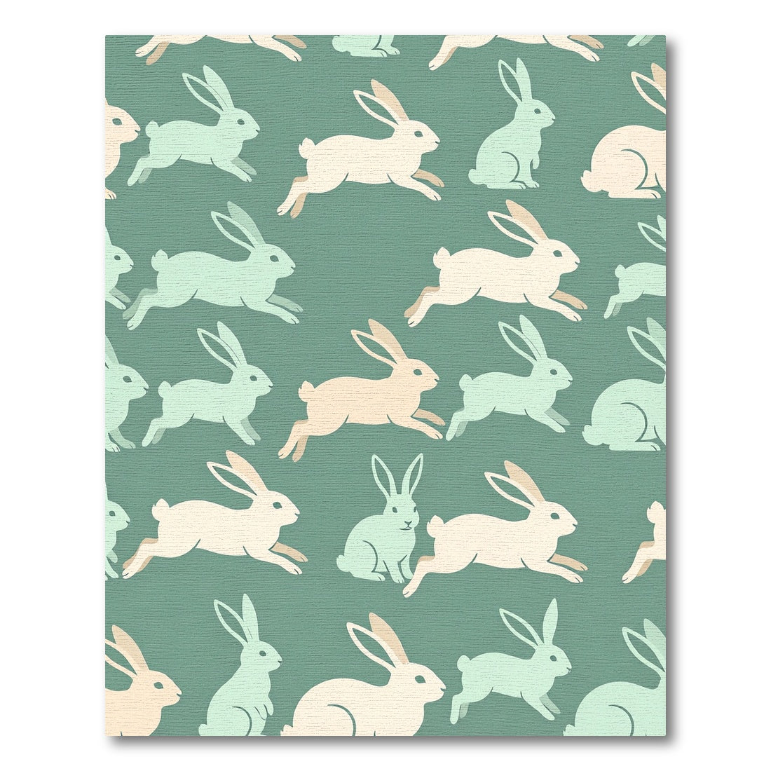 Sage Green Cream Whimsical Jumping Rabbit Rug