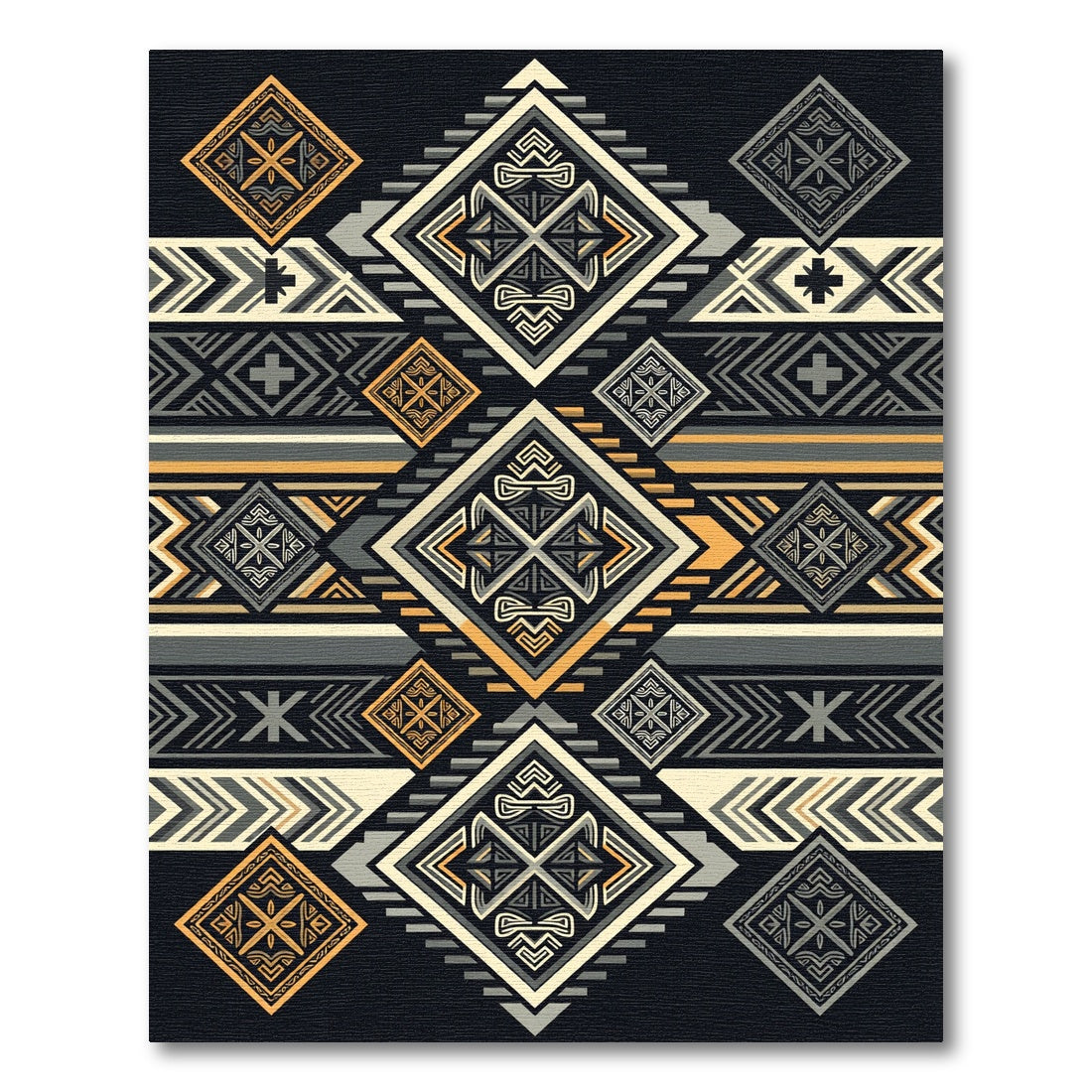 Geometric Golden Grey Aztec Diamond Rug