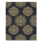 Gold Aztec Calendar Circular Black Rug