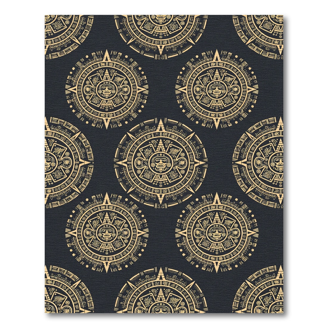 Gold Aztec Calendar Circular Black Rug