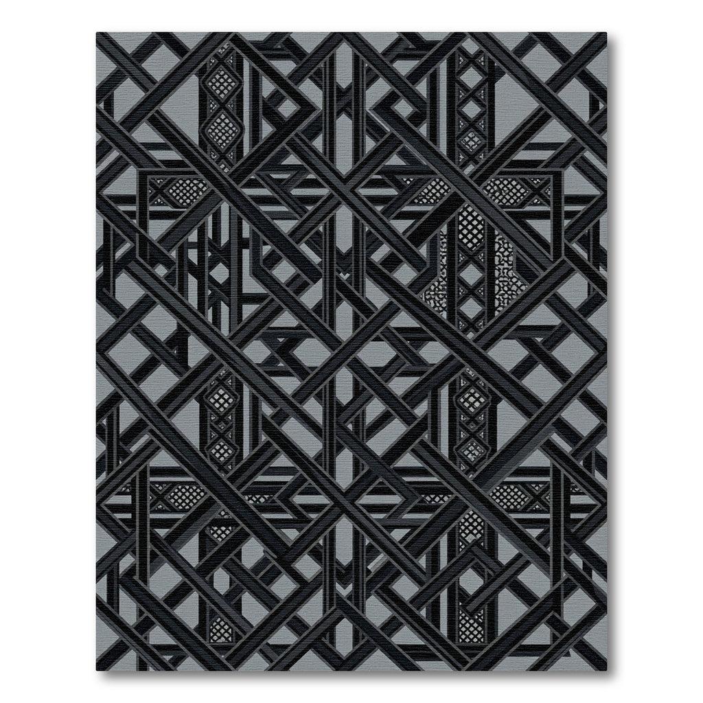 Modern Geometric Monochrome Art Deco Grid Rug
