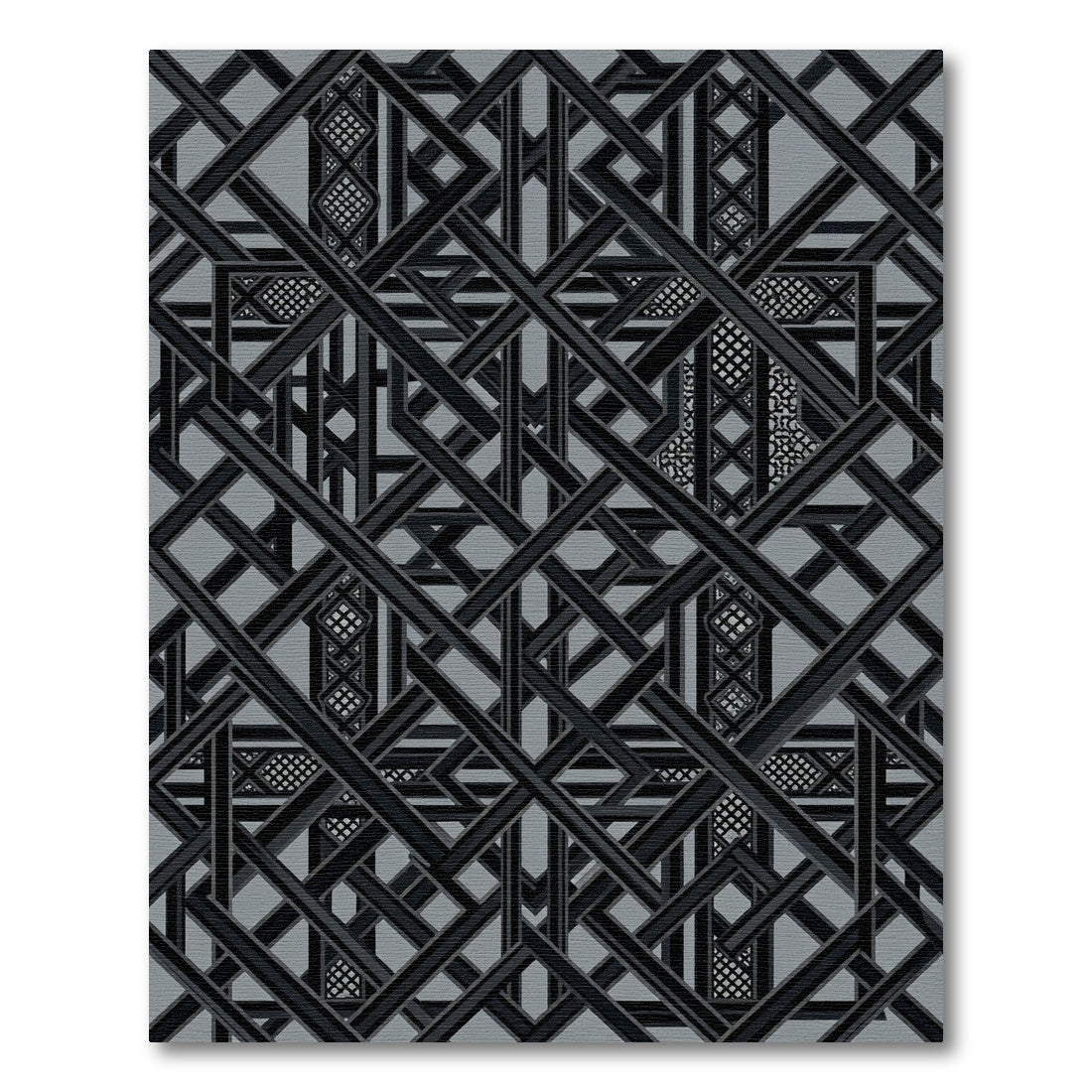 Modern Geometric Monochrome Art Deco Grid Rug