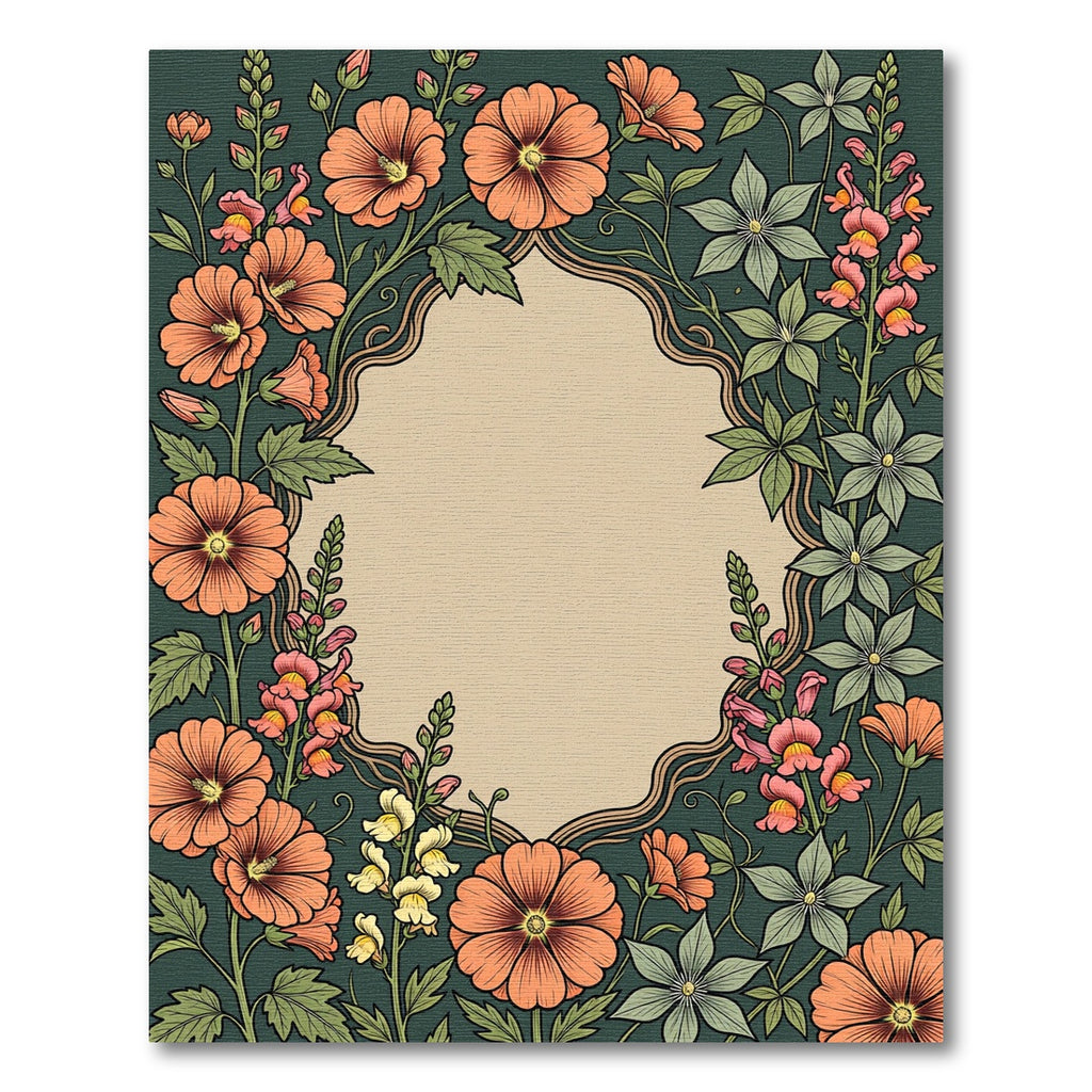 Coral Bloom Whimsical Border Rug