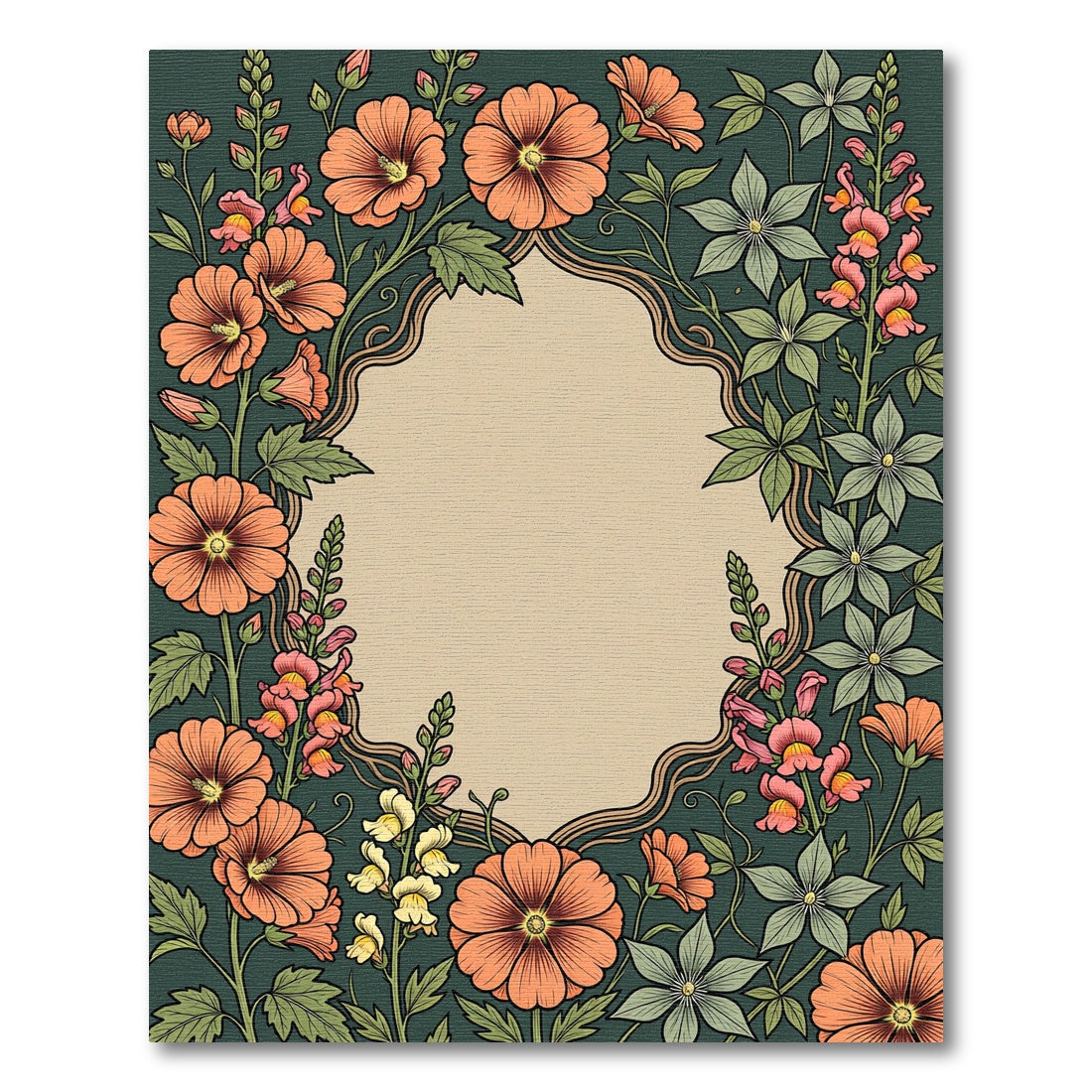 Coral Bloom Whimsical Border Rug