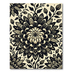 Elegant Monochrome Floral Folk Bloom Rug