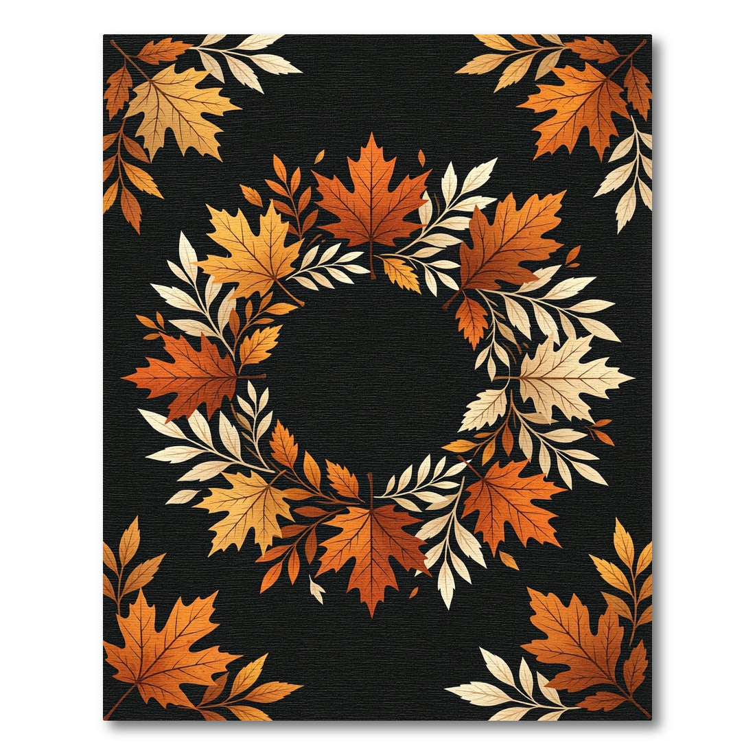 Autumn Maple Leaf Wreath Black Frame Rug