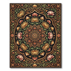 Elegant Golden Lotus Floral Medallion Rug