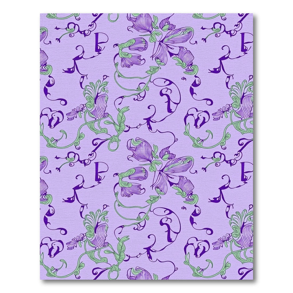 Purple Green Floral Vine Scroll Rug