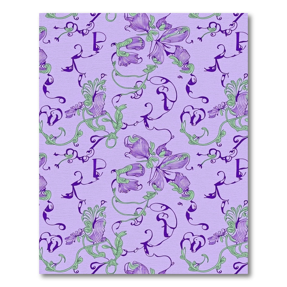 Purple Green Floral Vine Scroll Rug