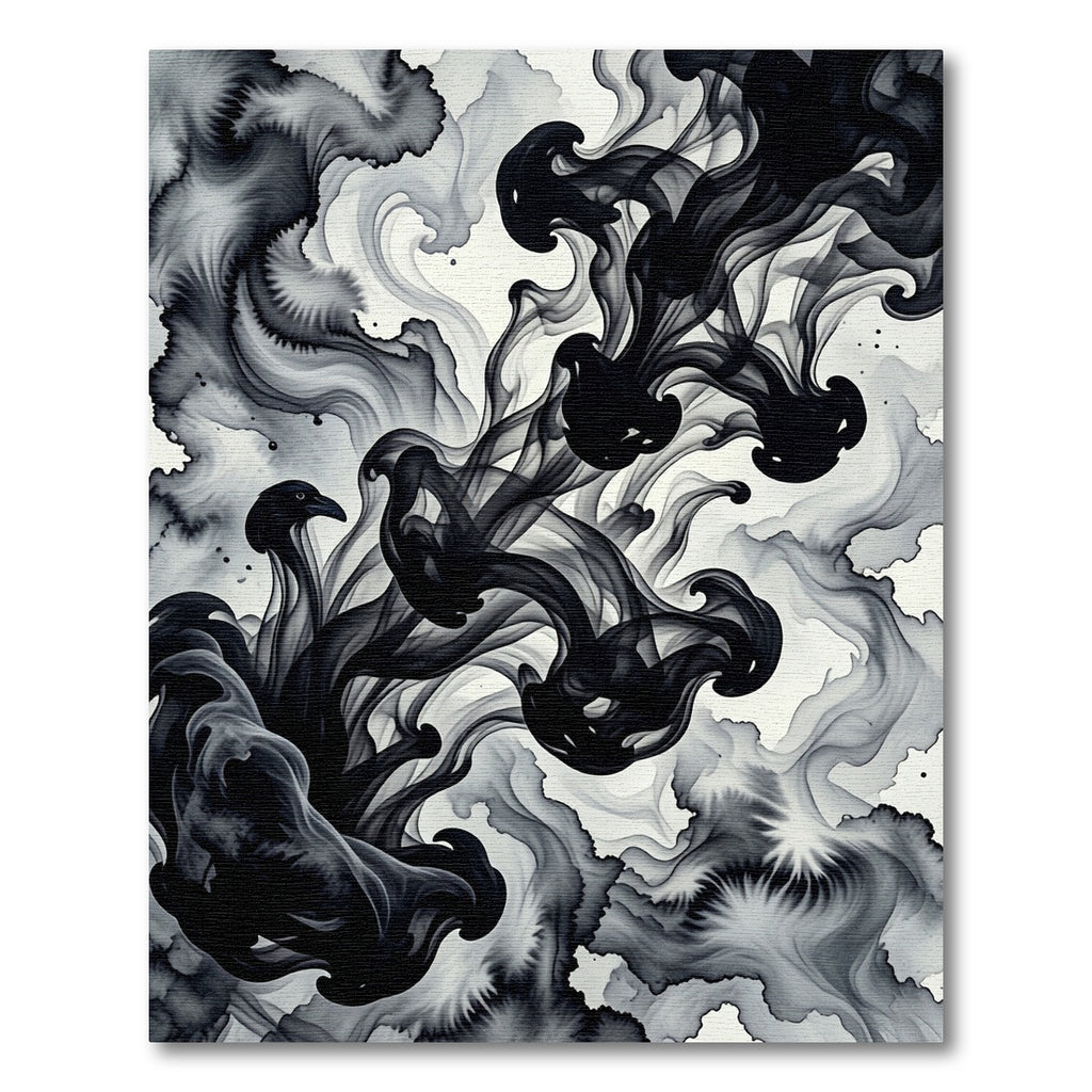 Bold Black Ink Swirl Abstract Rug