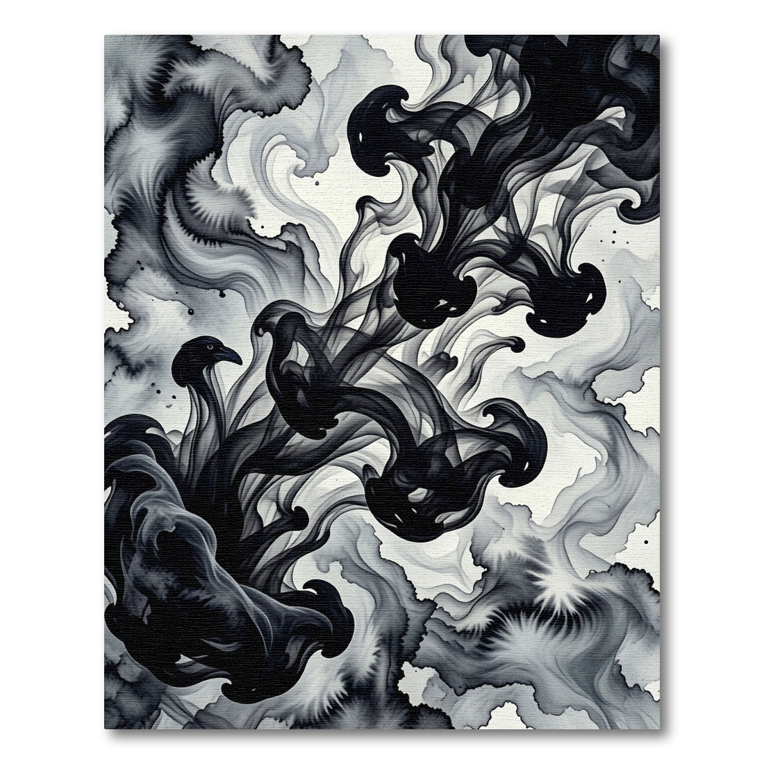 Bold Black Ink Swirl Abstract Rug
