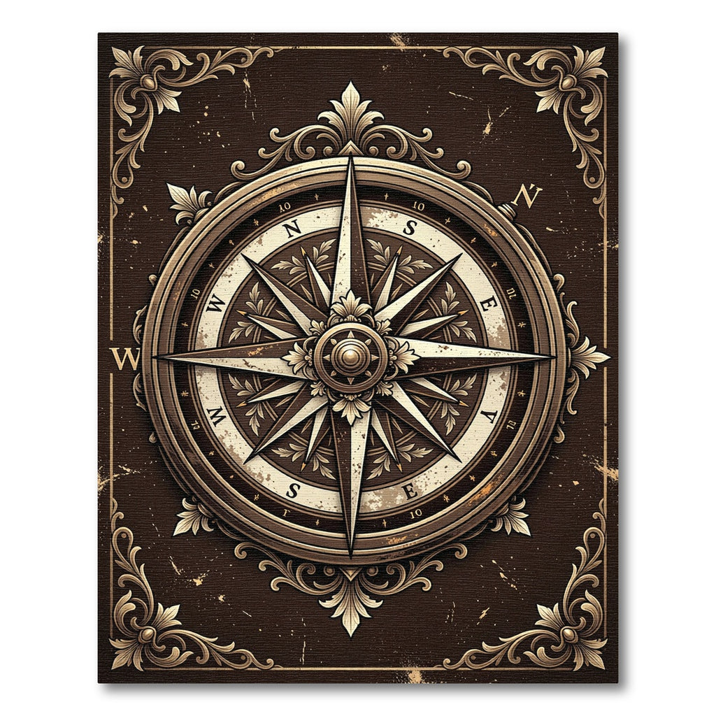 Antique Bronze Nautical Compass Rug