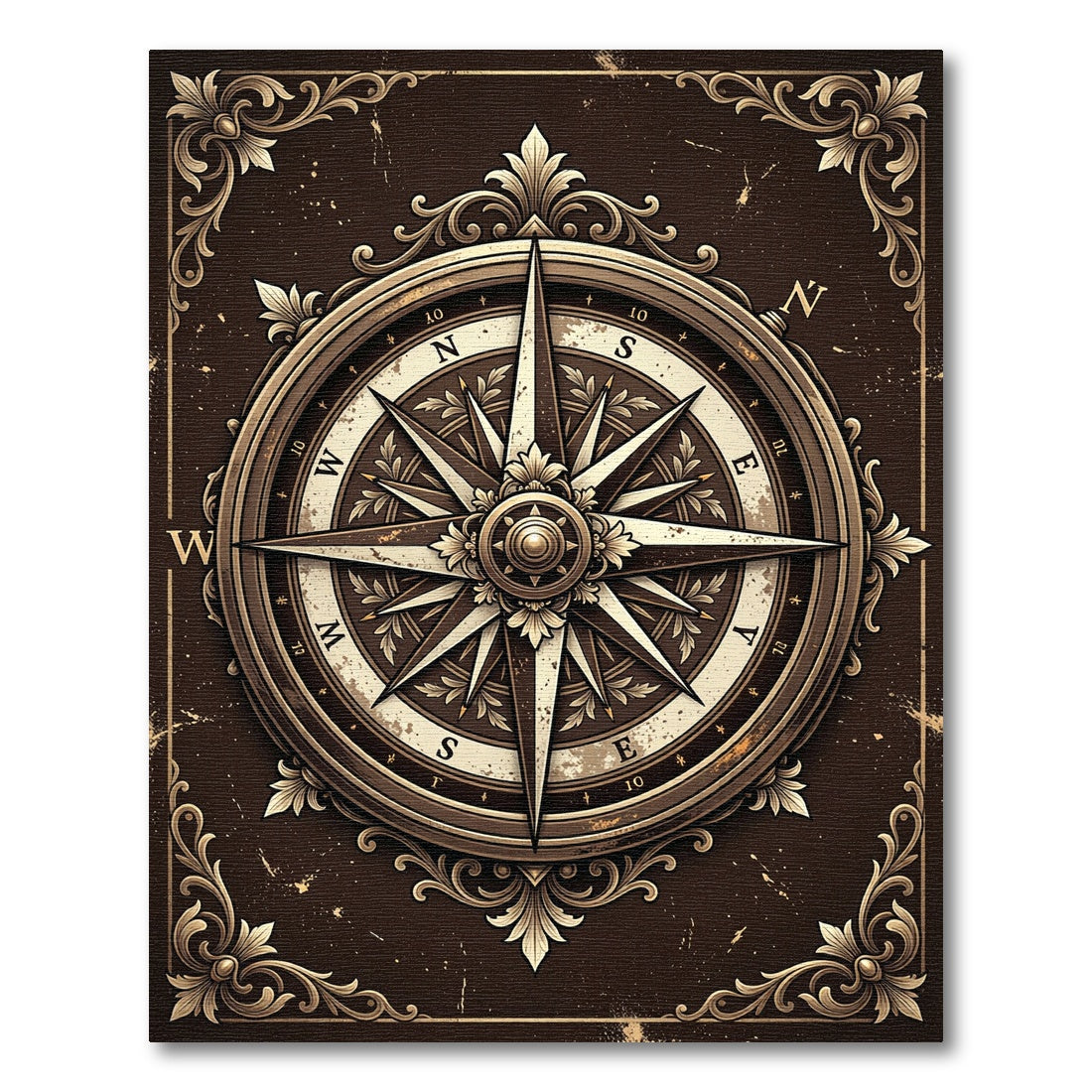 Antique Bronze Nautical Compass Rug