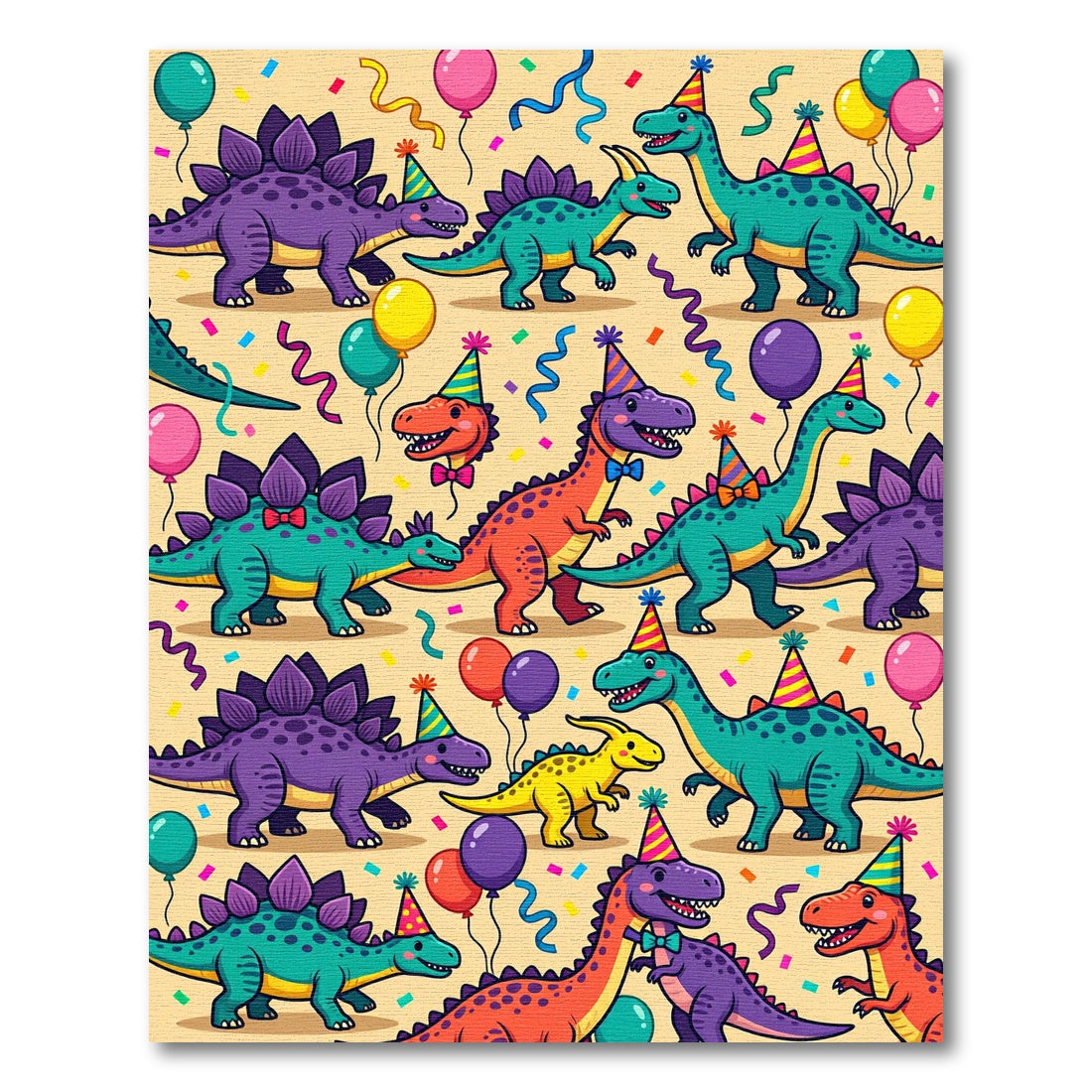 Whimsical Colorful Celebration Dinosaur Party Rug