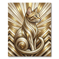 Golden Art Deco Cat Radiating Geometric Lines Rug