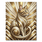Golden Art Deco Cat Radiating Geometric Lines Rug