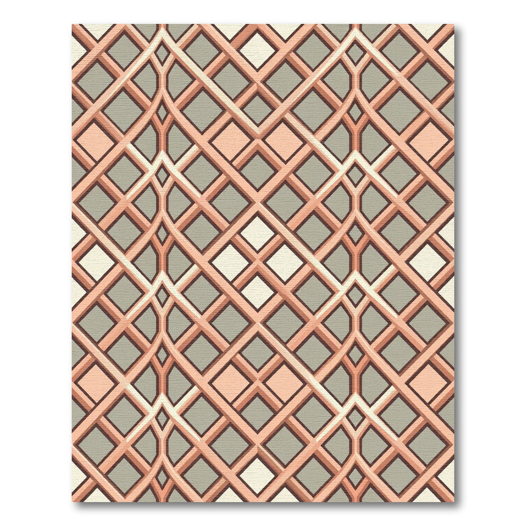Mid Century Peach and Sage Geometric Grid Rug