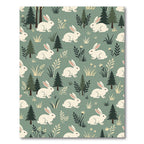 Whimsical Sage Green Woodland Bunny Forest Rug