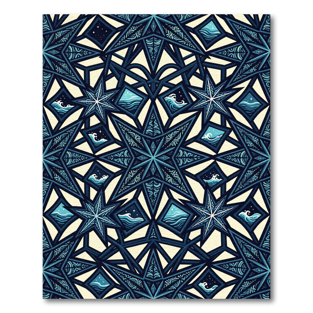 Geometric Nautical Star And Ocean Wave Rug