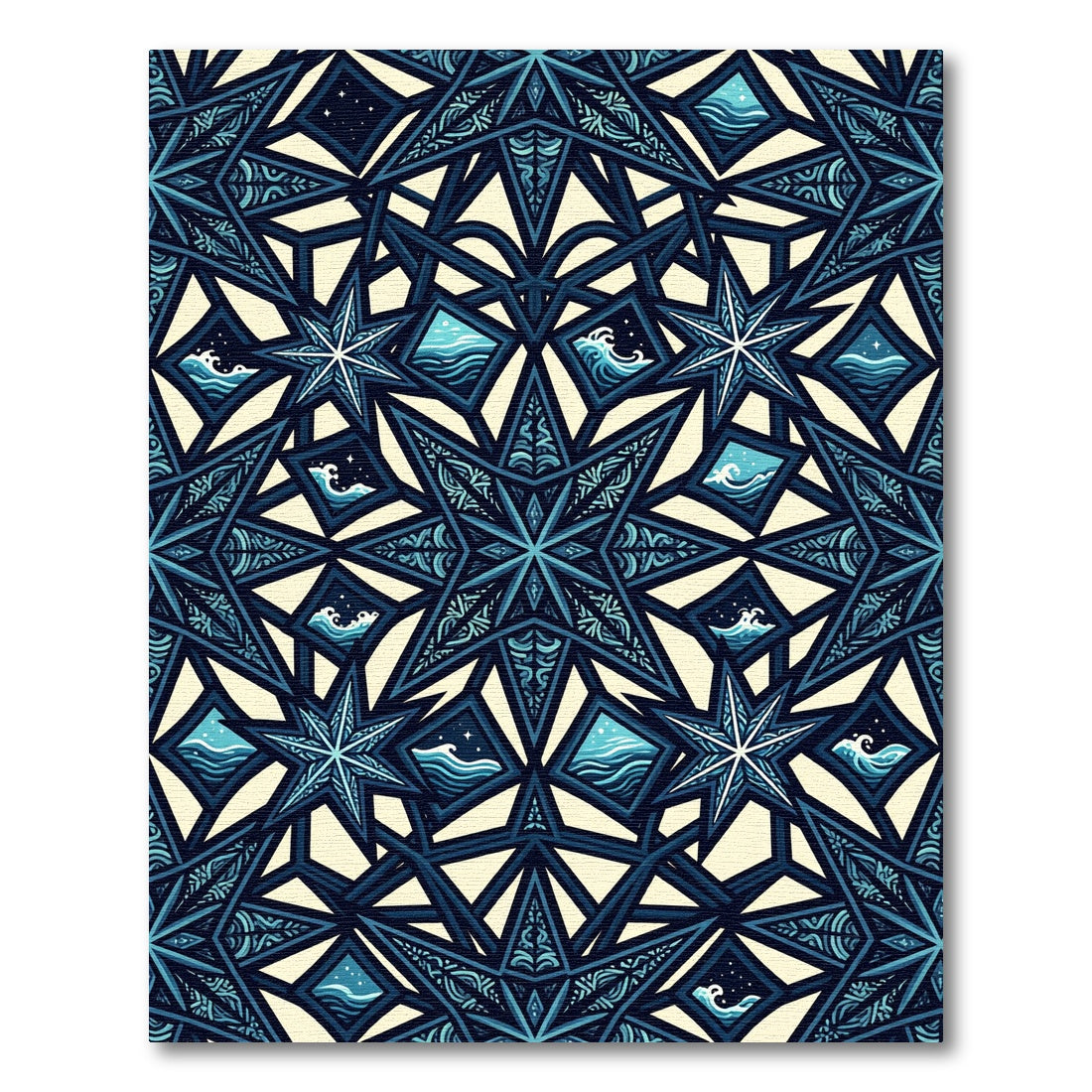 Geometric Nautical Star And Ocean Wave Rug