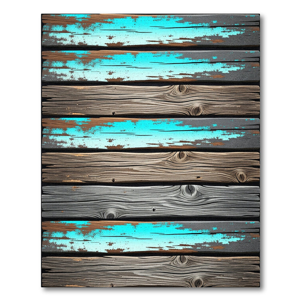 Distressed Turquoise Wood Plank Rug