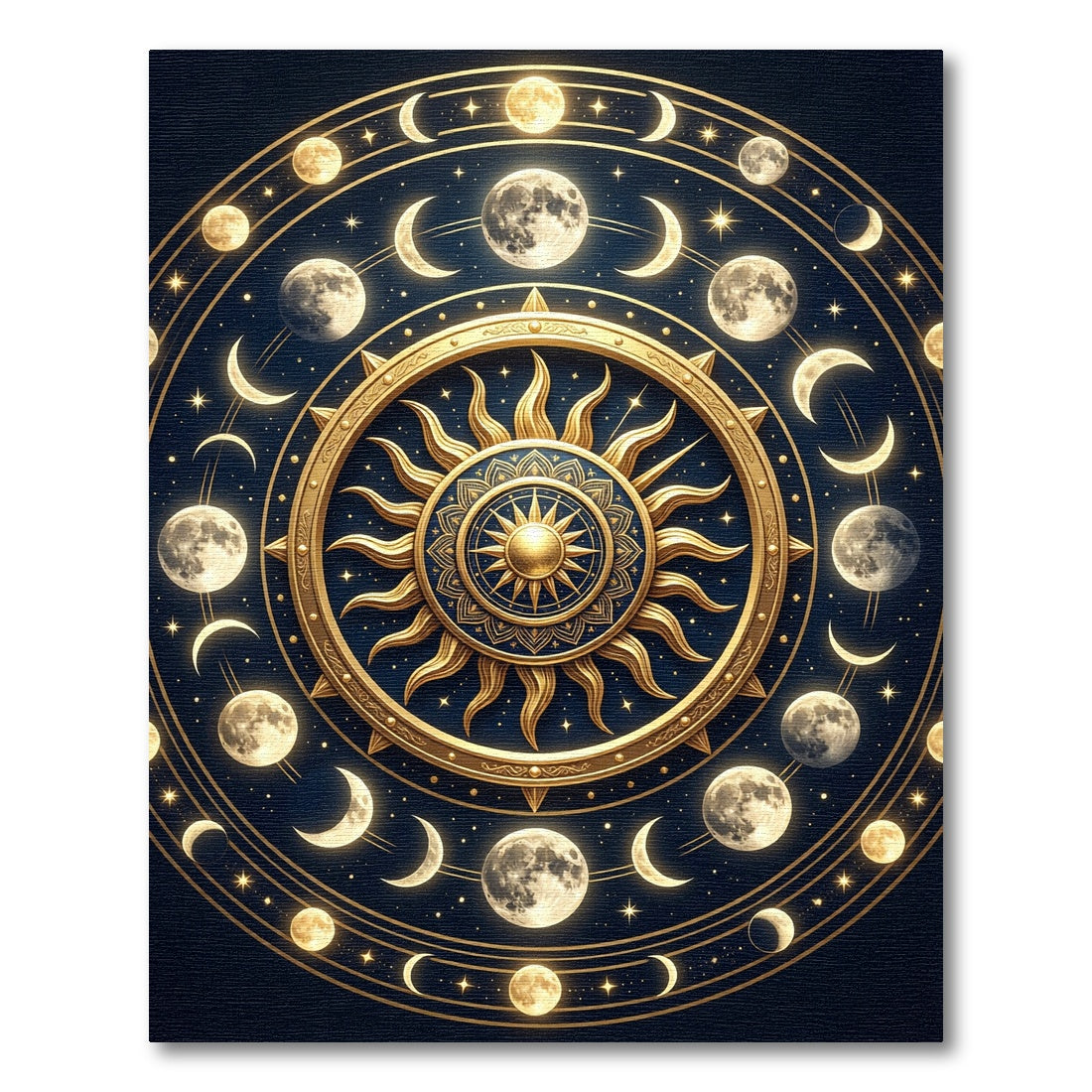 Celestial Gold and Navy Moon Phase Rug
