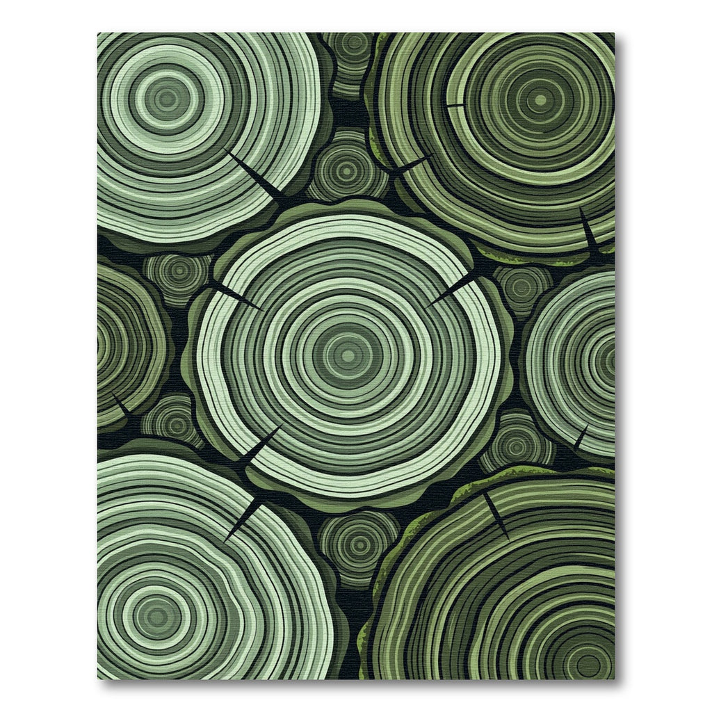Sage Green Concentric Rings Wood Slices Rug
