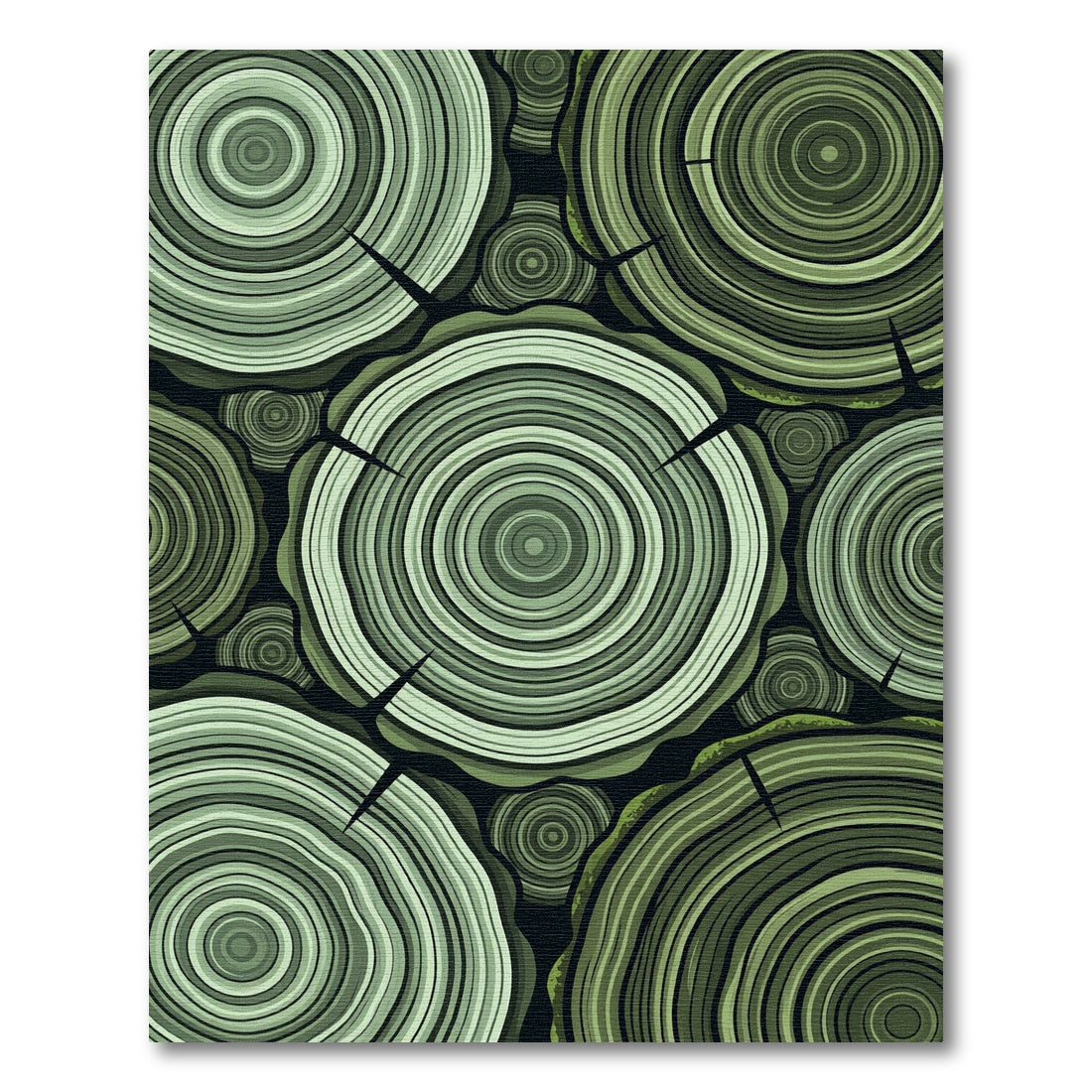 Sage Green Concentric Rings Wood Slices Rug