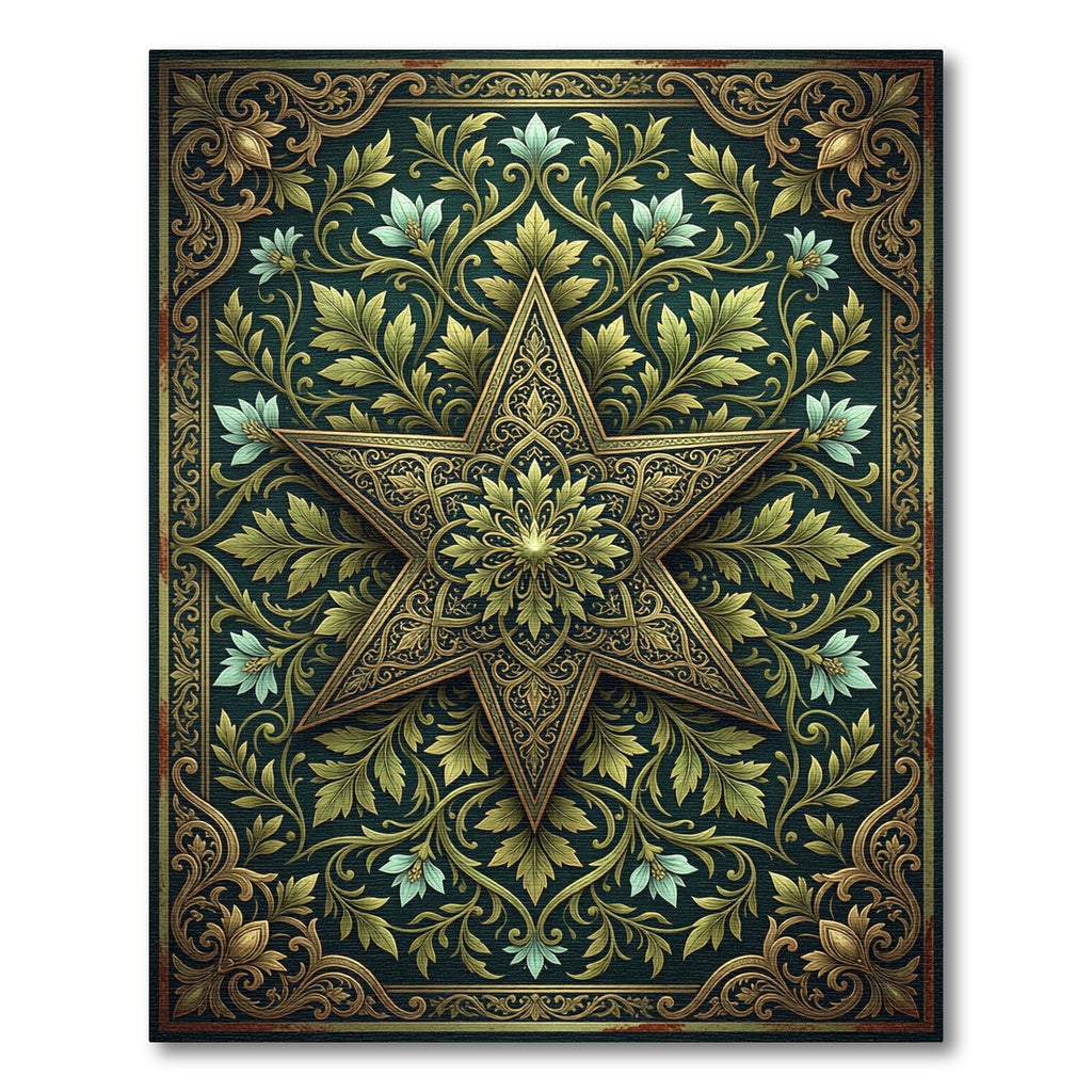 Antique Gold Star Floral Scrollwork Rug