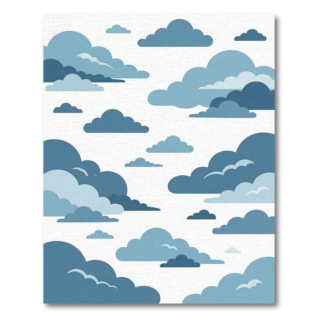 Dreamy Blue Layered Cloudscape Illustration Rug