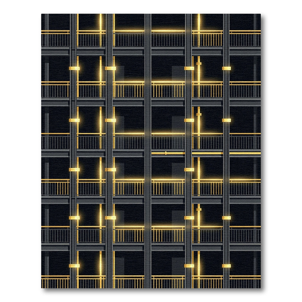Dark Gray Gold Balcony Grid Rug