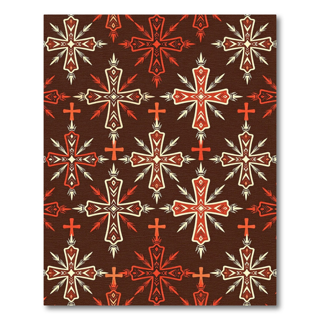 Crimson Ornamental Cross Geometric Tapestry Rug