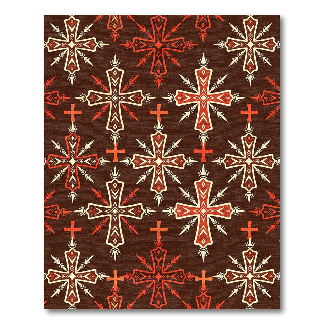 Crimson Ornamental Cross Geometric Tapestry Rug