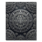 Metallic Silver Aztec Sun Calendar Rug